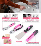 Pink Household Tool Set with 3.6V USB Electric Screwdriver, 136 PCS Home Tool Kit with Cordless Lithium-ion Drill Driver, Hand Tool Kits for Women