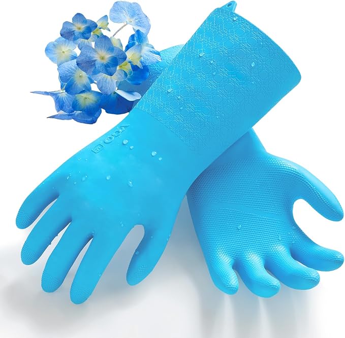 Vgo... 1 Pair Household Cleaning Gloves Infused with Rresh Rich Aromas, Lined Dishwashing Gloves,Long Sleeves Kitchen, Bathroom Cleaning, Gardening, Pet Care(Light Blue,M,TP1117)