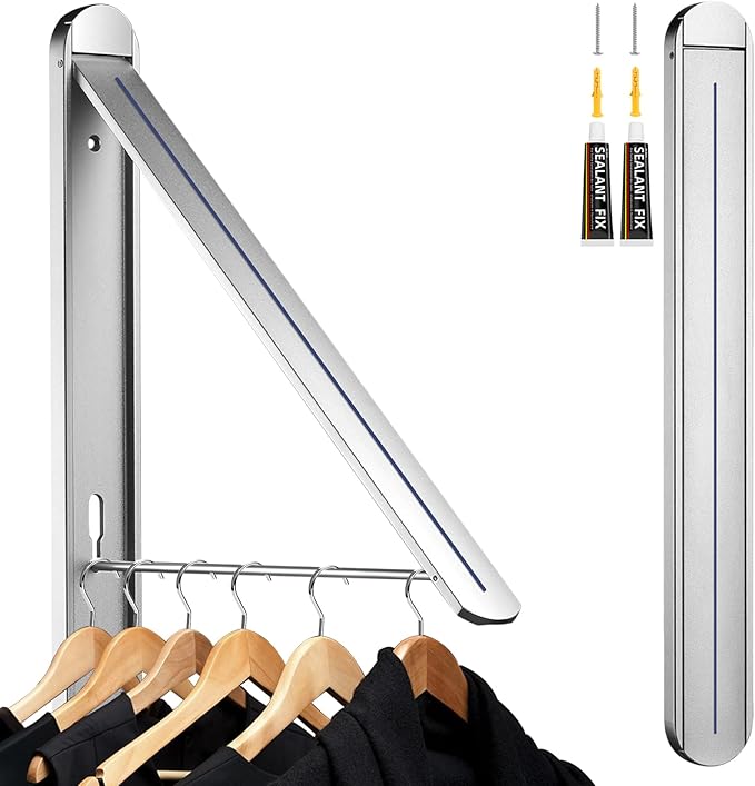 Clothes Drying Rack Folding Indoor And Outdoor Universal, Wall Mounted Folding Drying Rack Clothing Retractable Dryer Rack For Laundry Room Closet Organization And Storage, Aluminum (1, Silver)