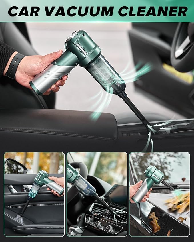 Saker Foldable Handheld Car Vacuum Cleaner Portable Cordless, 17000PA High Power Mini Vacuum Cleaner and Air Duster with Brushless Motor for Home,Cars,Office Cleaning HL133 Olive Green