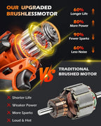 1/2" Cordless Impact Wrench | 1300N.m (960ft-lbs) | 2x4.0Ah Batteries - Longer Runtime | Fast Charger | Variable Speed Control | Brushless Motor High Torque Impact Gun for Auto Repair, Home