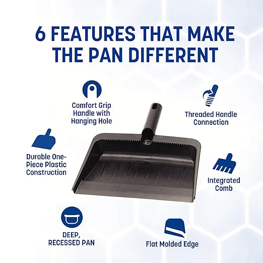 Carlisle FoodService Products Heavy Duty Dust Pan with Handle – Durable Plastic, 8 Inch Dust Pan for Home, Kitchen, and Commercial Use, 24 Pack, Black
