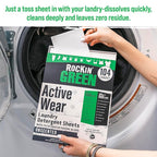 Rockin' Green Active Wear Travel Laundry Detergent Sheets Unscented - Mess-Free Laundry Sheets Detergent with Sodium Bicarbonate - Easily Dissolvable Laundry Soap for Traveling (104 Loads)