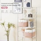 Large Storage Baskets- 16x12x12 inch Storage Bins for Shelves and Closet Organizing, Foldable Fabric Bin for Home Organization Clothes and Laundry (1-Pack, White&Pink)