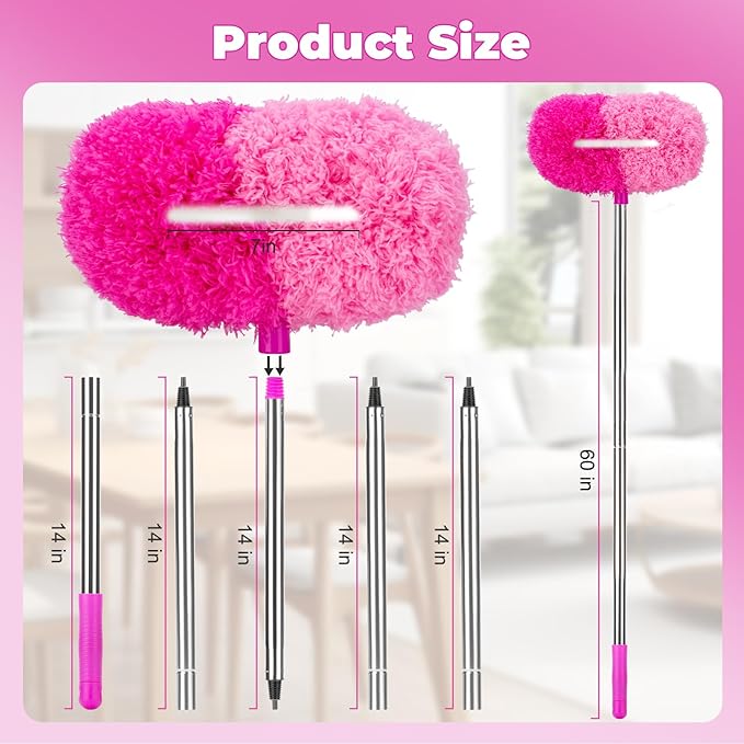 Ceiling Fan Cleaner Duster with 60 inch Extension Pole, Dusters for Cleaning High Ceiling Fan Blades, Dusters Kit with Storage Bag, Cleaning Tools for Families