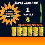 Duster Refill for Swiffer Duster, Reusable Duster Refill Compatible with Swiffer Hand Duster, 360° Heavy Duty Washable Microfiber Dusters for Cleaning, 6 Pack & 1 Handle, Yellow
