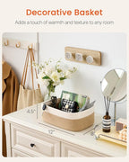 Small Woven Basket, 12 x 8 x 4.5 Inches, Storage Basket for Organizing, Cute Small Rope Shelf Closet Cube Storage Bins Baskets for Shelves, Dog Toy Gift Baskets Empty, 3 Pack White & Brown