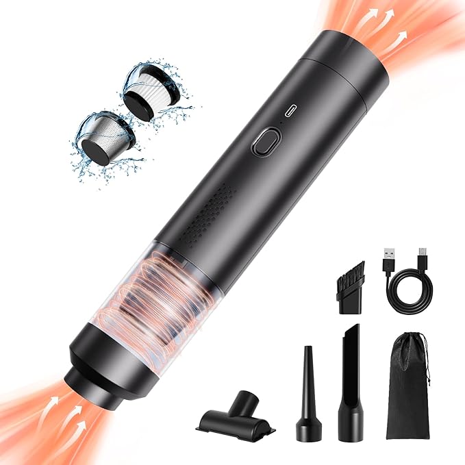 Car Vacuum Portable Cordless 19000Pa Powerful Suction, 4-in-1 Mini Vacuum Cleaner Rechargeable Type-C, Wireless Handheld Vacuum for Car, Office Desk & Home