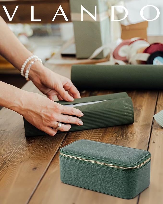 Vlando Jewelry Travel Case,Travel Jewelry Organizer with Clear Velvet Jewelry Bags 12Pcs Zipper Pouch for Women Girl Gift-Green