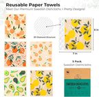 Harps&Seb Swedish Dishcloths for Kitchen Dish Towels - 5 Pack, Non-Scratch Reusable Paper Towels, Super Absorbent Washable Swedish Dish Cloths, No Odor, Biodegradable, Fruit Design