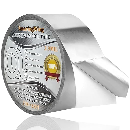 Aluminum Foil Duct Tape Heavy Duty Waterproof, Premium Silver Metal HVAC Heat Tapes (2"*65Feet,3.9mil), High Temperature, Dryer Vent Insulation Tape for Ductwork, Ducting, Sealing, Patching, Furnace