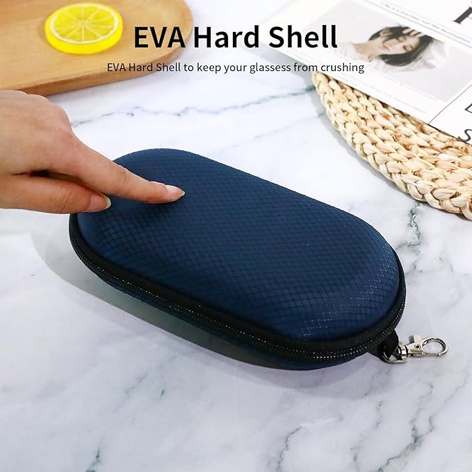 Double Eyeglasses Case, Hard Shell Dual Sunglasses Organizer with Zipper Clip Travel Glasses Storage for Women Men