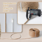 RIOOP Natural Jute Twine Rope 328 Feet 6mm, Heavy Duty Premium Garden Twine String for Crafts, Gardening Deals, Cat Scratching & Macrame Cord, for Climbing Plants, Halloween Decor