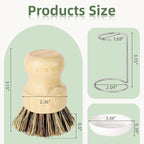 Bamboo Dish Brush Set with Holder - Natural Dish Scrub Brush for Cleaning Dishes, Fast Dry Design Kitchen Dish Brush for Sinks & Pots