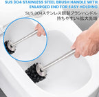 Toilet Brush and Holder Case Coated Metal Case and Stainless Steel Handle Toilet Cleaning Brush Double Layer Holder Long Brush Handle High Density Bristles Toilet Bowl Brushes Grey