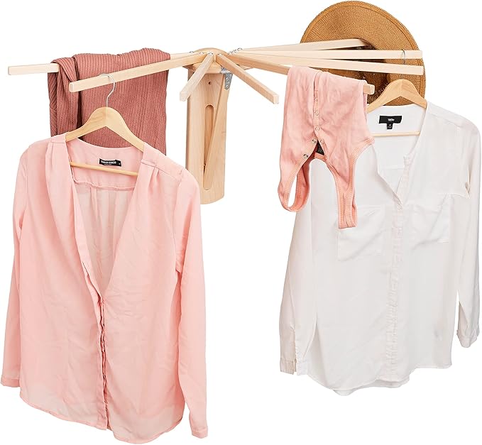 Pennsylvania Woodworks Wall Mounted Clothes Drying Rack - Heavy Duty, Collapsible Laundry Rack for Drying Clothes - Solid Maple Hardwood Foldable Drying Rack - Made in The USA - (Small)