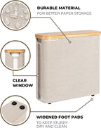 StorageWorks Large Toilet Paper Storage with Bamboo Lid, Toilet Paper Holder Basket for Up to 12 Mega or 16 Regular Size Rolls, Paper Storage Baskets for Bathroom, Light Khaki, 1 Pack