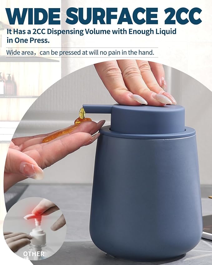 Bosilunlife Soap Dispenser Bathroom - Blue Ceramic Soap Dispenser Lotion Hand Pump Dish Soap Bottle for Kitchen 12oz Refillable Liquid Hand Wash Dispenser for Bathroom