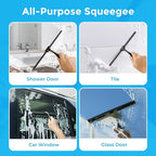 Quntis 10-Inch Matte Black Shower Squeegee for Glass Doors – Stainless Steel with Non-Slip Handle, Replacement Blade & Hook – Ideal for Bathroom, Mirrors, Tiles, and Car Windows