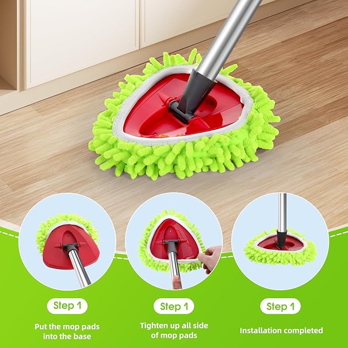 Microfiber Spin Mop Head Replacement 4 Pcs & 2 Chennile Mop Replace & 1 Scrub Brush & 1 Base Combo for Oceda RinseClean 2-Tank System,Mop Replacements Head,Machine Washable for Tub and Tile