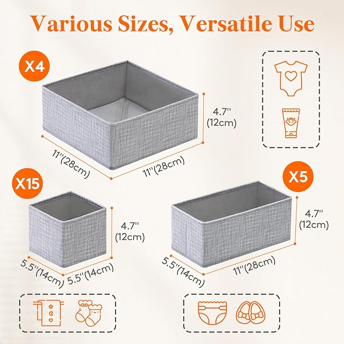 Lifewit Nursery Drawer Organizer for Clothes 24 Pack, Certified Child-safe Dresser Drawer Divider Storage Bins, Foldable Clothing Storage Basket for Baby Clothes/Underwear/Sock/Diaper in Closet