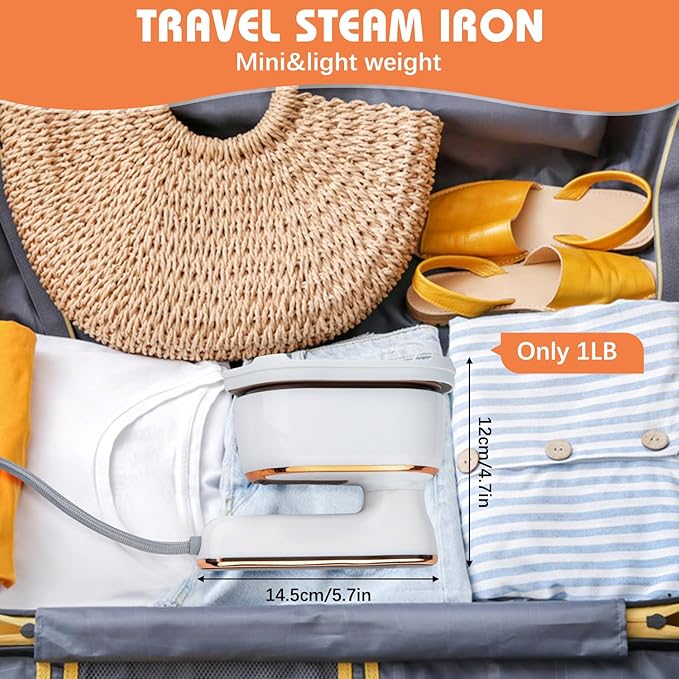 Upgrade Saker plus Steam Iron, 3 Steam Levels Clothes Steamer, 2-In-1 Steamer and Iron Professional Heavy-Duty Steam Travel Irons for Clothes, Suitable for Wool, Silk, Knitwear, Linen (White)