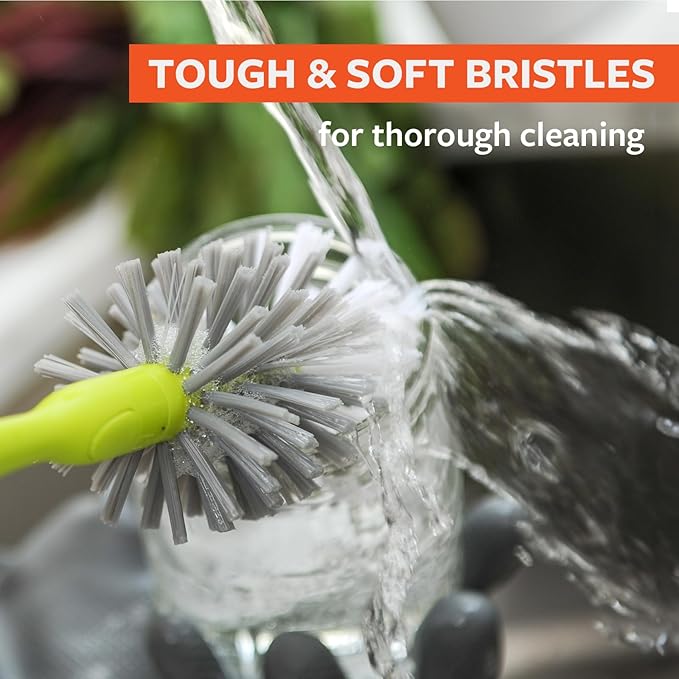 Full Circle Clean Reach - Bamboo Handle Bottle & Mug Scrubber with Replaceable Head, Long Handle Brush for Deep Cleaning Water Bottles, Baby Bottles, Flasks, Tumblers, Vases, and Kitchen Sink, Green