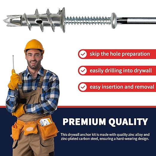 Drywall Anchors and Screws Kit, 100 Pcs Self Drilling Drywall Anchors, 50 Pcs Zinc Sheetrock Anchors and 50 Pcs #8 x 1-1/4" Metal Screws, Heavy Duty Wall Anchors, 75 Lbs Hanging Mounting