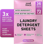 ZERO TRACE Baby Friendly Laundry Detergent Sheets, 72 Loads - Eco Friendly, All Natural, Hypoallergenic, Biodegradable - Sheet Laundry Soap for Sensitive Skin