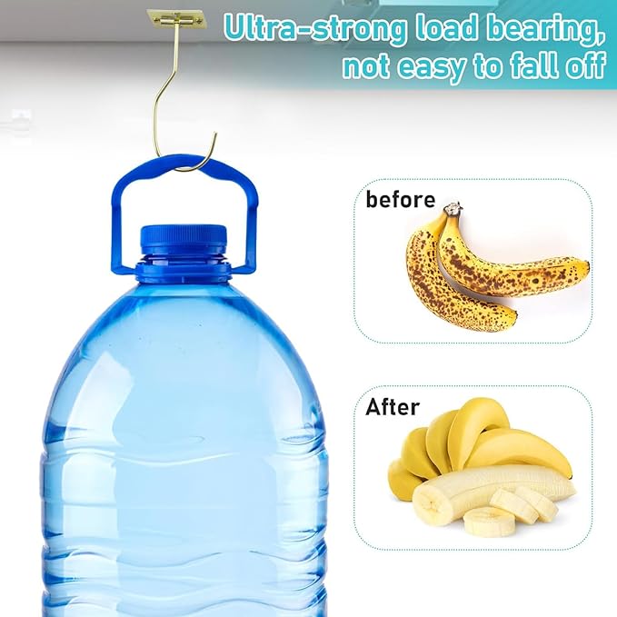 Self-Adhesive Banana Hooks, Foldable Magnetic Hanger Under Cabinet, Sturdy Metal Banana Holder for Kitchen, Space-Saving Design to Keep Bananas Fresh 3 Pieces Gold