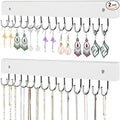 Necklace Holder Wall Mounted Jewelry Organizer - 2 Pack Wooden with 28 Hooks, Hanging Earring & Ring Bracelet Storage, Decorative Space-Saving Jewelry Display (White)