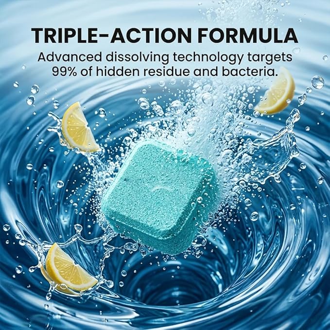 RAINPOT Washing Machine Cleaner for Washing Machines, Universal Compatible with Front Loader & Top Loader, Effective Odor Eliminator, Septic-Safe, 12 Tablets (12 PCS)