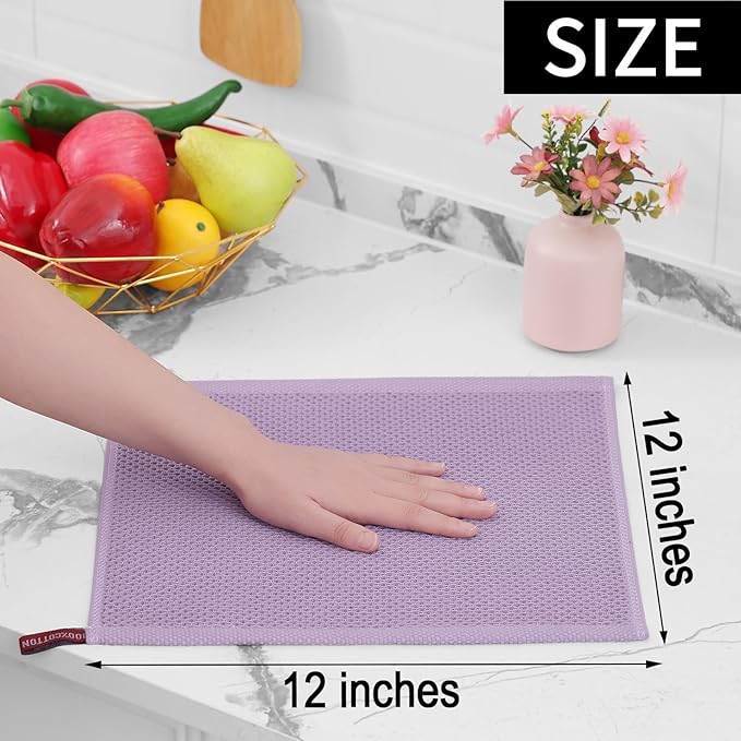 Homaxy 100% Cotton Waffle Weave Kitchen Dish Cloths, Ultra Soft Absorbent Quick Drying Dish Towels, 12 x 12 Inches, 6-Pack, Lavender