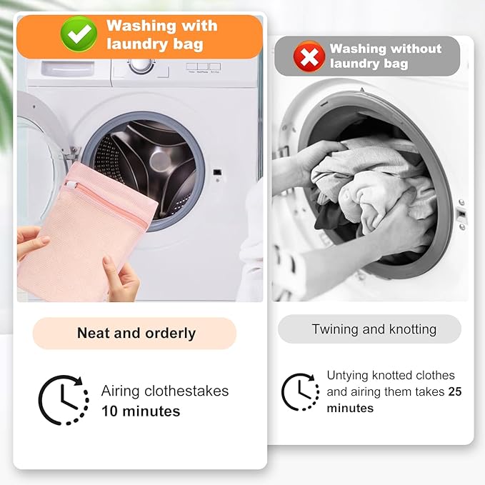 4 Piece Pink Small, Durable Organic Cotton Mesh Laundry Bag with Strong Zipper and Breathable Mesh, Delicate Laundry Bag for Underwear, Clothes, Pants and Socks