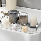 rejomiik Glass Qtip Holder Dispenser 2 Pack, Bathroom Canister Apothecary Jars with Lids, Vanity Makeup Accessories Storage Organizer for Cotton Swabs, Cotton Balls, Pads, Floss Picks, Gray