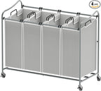 Simple Houseware 4-Bag Heavy Duty Laundry Sorter Rolling Cart, Silver