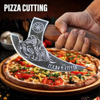 Multipurpose Viking Pizza Axe with Sheath, Viking Butcher Axes, Cutter - Burned Wood Handle & Heavy Duty Skull Head - Perfect for Cutting Pizza, Meat, Vegetables(Skull)