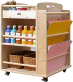 Art Activity Cart Wooden Rolling Utility Cart with Wheels 3-Tier Art Cart Organizer for Kids Multi-Functional Movable Birch Storage Cart Art and Crafts Supply Shelf Montessori Furniture