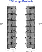 KEEPJOY Over the Door Shoe Organizer, Hanging Shoe Organizer with 4 Hooks,Door Shoe Holder with 14 Mesh Deep Pockets Closet Door Shoe Storage Bag (Grey-2Pack)