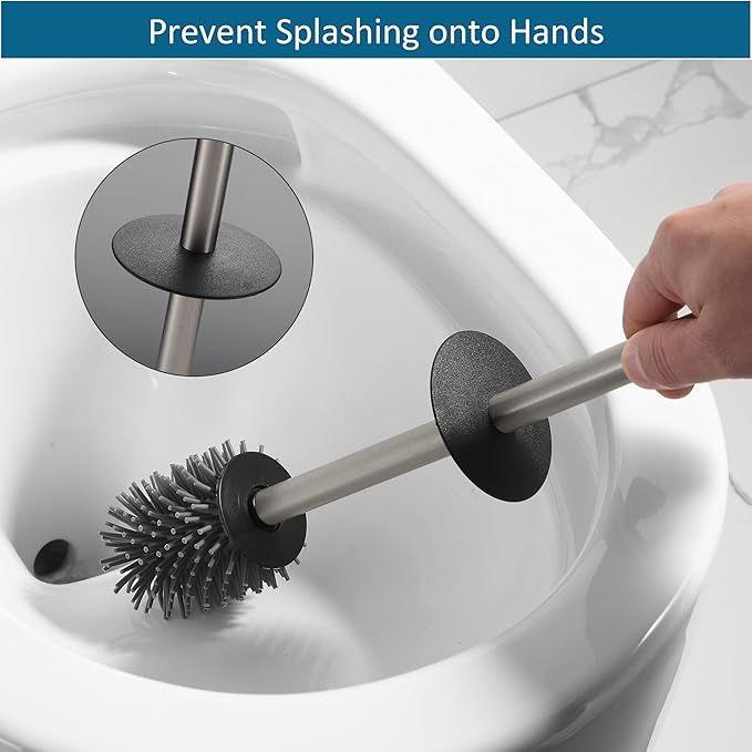 BVL Toilet Brush and Holder Set Brushed Nickel Toilet Bowl Cleaner Brush Freestanding for Bathroom
