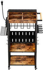 Heavy-Duty Power Tool Organizer with Charging Station,Premium Thickened Wood Panels,4 Layers + 4 Multi-Functional Side Hooks ，Integrated Design Power Tool Organizers and Storage