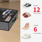 Onlyeasy Under Bed Shoe Storage Organizer with Sturdy Handles and Clear Window 1 Pack Fits 12 Pairs, Premium Foldable Underbed Shoes Container Box for Closet, Linen-like Black, MXAUBSB1P