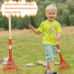 Small Leaf Rake-Wooden Handle Leaf Rake for Little Helper Courtyard/Garden Leaves Cleaning for Kids (Red)