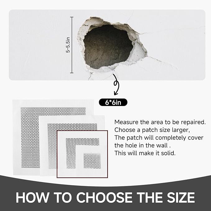 19 PCS Wall Repair Patch Kit, Aluminum Drywall Repair Patch Kit for Small/Large Holes, 2/4/6/8 Inch Self-Adhesive Metal Wall Patches with Scraper Sandpapers Gloves, Quick Fix Plaster