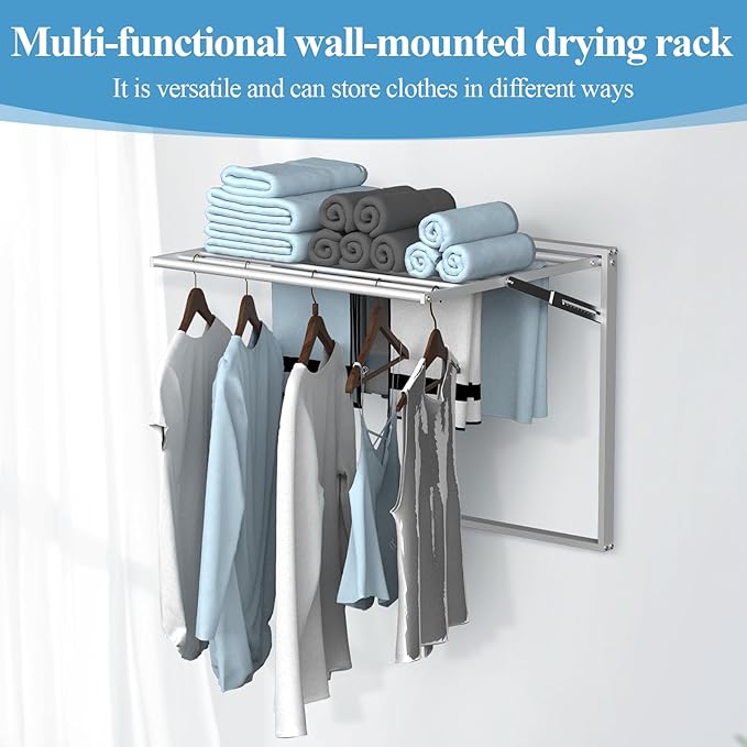 2 Pcs Wall Mount Clothes Drying Rack 26 X 31.5 Laundry Room Organizer Laundry Drying Rack Foldable Stainless Steel Drying Rack Clothing Space Saver Laundry Rack for Hanging Clothes Sock Towel