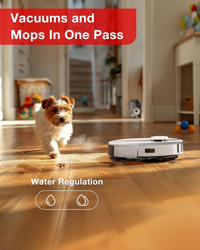 Yeedi C12 Robot Vacuum Cleaner and Mop, 8000Pa Strong Suction, ZeroTangle Brush, Smart Navigation, Self-Charging, White