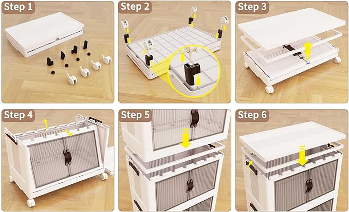 Luxdecor 300Qt Storage Bins With Lids-Stackable Plastic Storage Bins on Wheels, Closet Organizers and Storage,Collapsible Storage Cabinet with Doors for Office Garage Kitchen Under Stairs,5 Tier White