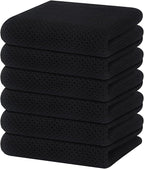 Homaxy 100% Cotton Waffle Weave Kitchen Dish Towels, Ultra Soft Absorbent Quick Drying Cleaning Towel, 13 x 28 Inches, 6-Pack, Black
