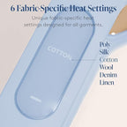 Nori Press Travel Steam Iron - Handheld Iron With Optional Steam Feature - No Ironing Board Required - Easy to Use w/ 6 Fabric Settings - Removes Wrinkles - User Manual Included -Blue