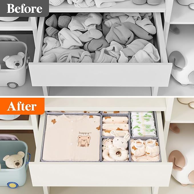 Lifewit Nursery Drawer Organizer for Clothes 12 Pack, Certified Child-safe Dresser Drawer Divider Storage Bins, Foldable Clothing Storage Basket for Baby Clothes/Underwear/Sock/Diaper in Closet